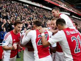 Les joueurs de lAjax, déjà vainqueurs du Feyenoord Rotterdam, lors dun match de championnat des Pays-Bas, à Amsterdam