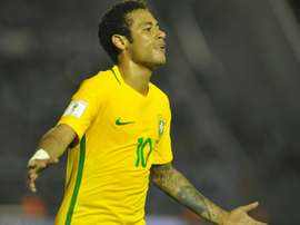La joie de l'attaquant Neymar, auteur du 3e des 4 buts du Brésil face à lUruguay. AFP