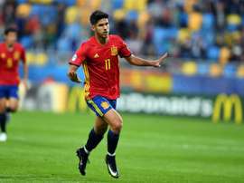 Marco Asensio is happy after scoring his first hat-trick.AFP