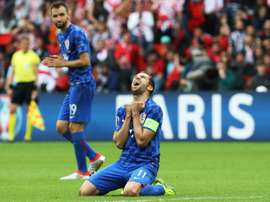 Le capitaine de la Croatie Darijo Srna, crie lors du match entre son équipe et la Turquie au Parc des Princes à Paris, le 12 juin 2016