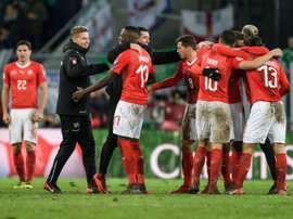 Les joueurs de la Suisse savourent leur qualification pour le Mondial russe. AFP