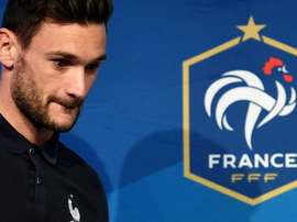 Le gardien et capitaine de léquipe de France Hugo Lloris en conférence de presse. AFP