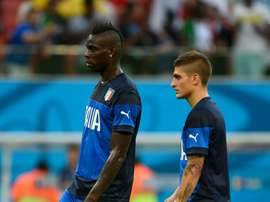 Mario Balotelli et Marco Verratti, avant le match du Mondial-2014 Italie-Angleterre. AFP