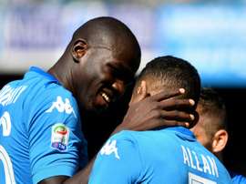 Les joueurs de Naples Marques Loureiro Allan et Kalidou Koulibaly. AFP