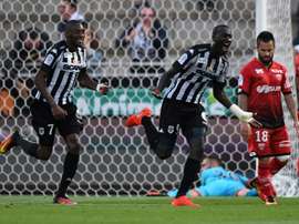 Lattaquant angevin Famara Diedhiou, buteur contre Dijon au stade Jean-Bouin dAngers, le 10 septembre 2016