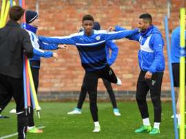 Le milieu de Leicester City Demarai Gray lors d'une séance d'entraînement, le 17 avril 2017. AFP