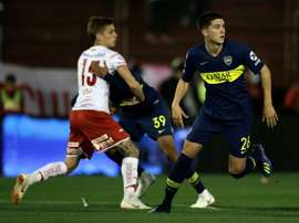 Leonardo Balerdi (d), lors d'un match de Superliga face à Huracan. AFP