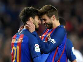 André Gomes marcou dois gols ao Osasuna. AFP