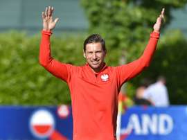 Grzegorz Krychowiak lors d'une séance d'entraînement avec l'équipe de Pologne à La Baule. AFP