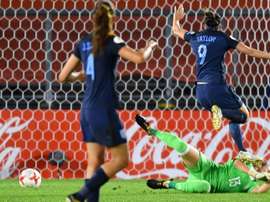 L'attaquante Jodie Taylor inscrit le but du break pour l'Angleterre face à l'Espagne à l'Euro. AFP