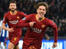 Zaniolo celebrates a goal against Porto during a magical night for the youngster. AFP