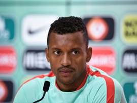 L'attaquant du Portugal Nani en conférence de presse. AFP