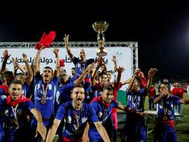 Les joueurs de Chabab Rafah, vainqueurs de la la Coupe de Palestine, le 4 août 2017 à Dura. AFP