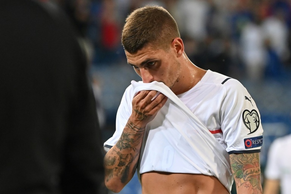 Verratti, fuera de la lista por dolores en su rodilla izquierda. AFP