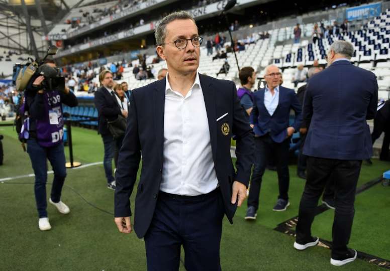 Le président de l'Olympique de Marseille Jacques-Henri Eyraud avant le match OM-Montpellier au stade Vélodrome, le 24 mai 2019