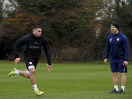 Maupay (l) could move to Southern Spain this summer. AFP