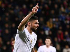 Olivier Giroud exulte après avoir inscrit son 34e but. AFP