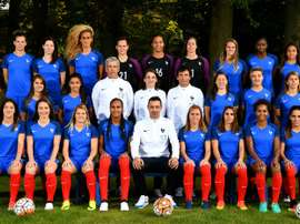 Léquipe de France féminine, lentraîneur Olivier Echouafni et son encadrement, le 18 octobre 2016 à Clairefontaine