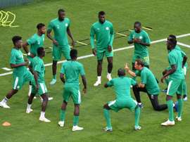 Les Sénégalais à l'échauffement avant le match contre contre la Colombie au Mondial. AFP