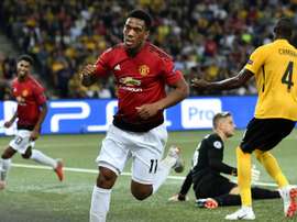 Martial pictured scoring as Manchester United were victorious in the reverse fixture. AFP