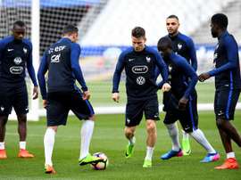 L'équipe de France à l'entraînement à la veille de son match contre l'Espagne. AFP