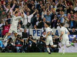 La joie de Cristiano Ronaldo auteur d'un doublé pour le Real contre le Séville FC à Bernabeu. AFP