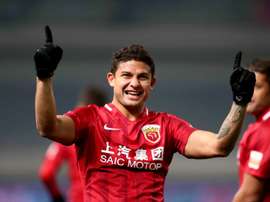 Elkeson, alors au Shanghai SIPG, buteur lors dun match de la Chinse Super League. AFP