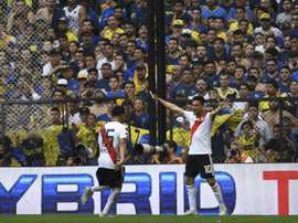 Gonzalo Martinez et Exequiel Palacios fêtent le 2e but de River Plate. AFP