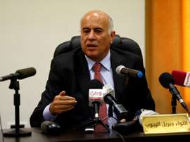 Le président de la Fédération palestinienne de football Jibril Rajoub en conférence de presse. AFP