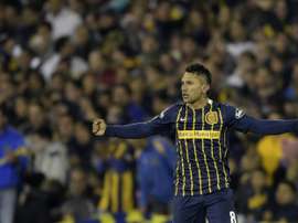 Le milieu argentin de Rosario Walter Montoya buteur face aux Colombiens d'Atletico Nacional. AFP