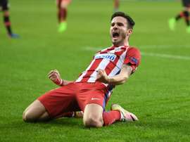 Le milieu de l'Atlético Madrid Saul Niguez face à Leverkusen. AFP