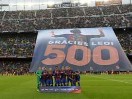 Em causa, os 500 gols do jogador pelo 'Barça'. AFP