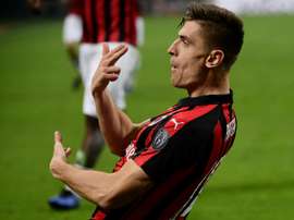 Krzysztof Piatek lors de sa victoire 3-0 face à Empoli. AFP