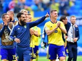 Jimmy Durmaz à la fin du match victorieux contre la Suisse en 8e de finale du Mondial. AFP