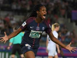 Marie-Antoinette Katoto après un but contre l'OL en finale de la Coupe de France de football. AFP