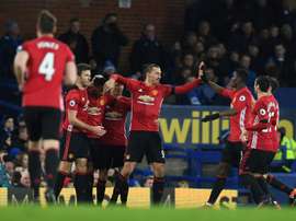 L'attaquant star Zlatan Ibrahimovic, après avoir signé le but de Manchester United sur le terrain d'Everton, le 4 dédembre 2016