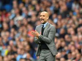 Le manager de Manchester City Pep Guardiola, lors de la réception de West Bromwich. AFP