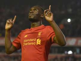 Christian Benteke buteur avec Liverpol face à Chelsea au stade d'Anfield, le 11 mars 2016