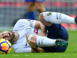 L'attaquant anglais de Tottenham Harry Kane blessé lors du match contre Crystal Palace. AFP
