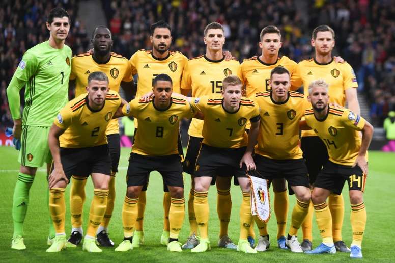 L'équipe de Belgique lors de sa présentation avant le match de qualification à l'Euro 2020. AFP