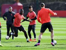 Les joueurs de Manchester United lors d'une séance d'entraînement, le 15 mars 2017 à Manchester. AFP