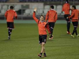 El jugdor del River Plate Javier Saviola asiste al entrenamiento del equipo para la semifinal del Mundial de Clubes en Osaka (Japón) hoy, 15 de diciembre de 2015. EFE