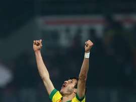 El jugador de Pacos de Ferreira Helder Lopes celebra un gol ante Benfica. EFE/Archivo