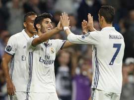 Ronaldo celebrates his team-mate's goal. AFP