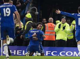 William, du Chelsea, célèbre son but dans le match de Premier League entre Stoke et Chelsea. EFE