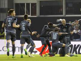Les joueurs du Celta Vigo célèbrent le but d'Iago Aspas au stade Balaidos. EFE