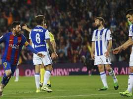 Messi scored a double and was among few things salvageable against Real Sociedad. EFE