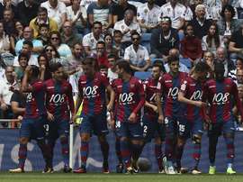 Os jogadores do Levante, que saíram a celebrar do Bernabéu. EFE