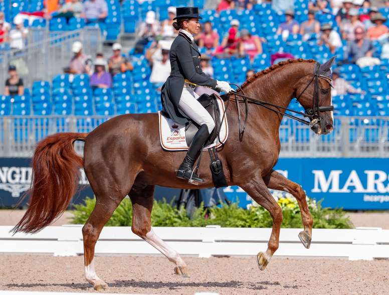 Beatriz Ferrer-Salat de España compite con Delgado en el Gran Premio de Adiestramiento hoy, miércoles 12 de septiembre de 2018, durante los Juegos Ecuestres Mundiales 2018, en el Centro Internacional Ecuestre Tryon en Mill Spring (EE.UU.). EFE