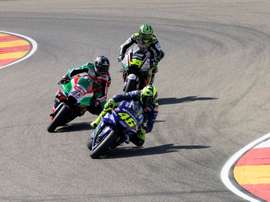 El piloto italiano de Moto GP Valentino Rossi (46) durante la sesión clasificatoria celebrada hoy en el circuito de Motorland Aragón, donde este fin de semana se disputa el Gran Premio Movistar Aragón de MotoGP. EFE